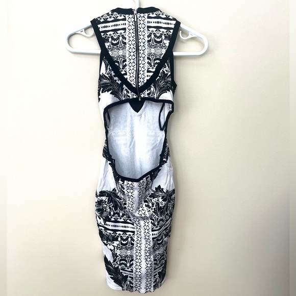 Bebe Floral Cut Out Black and White Bodycon Dress - Picture 2 of 4